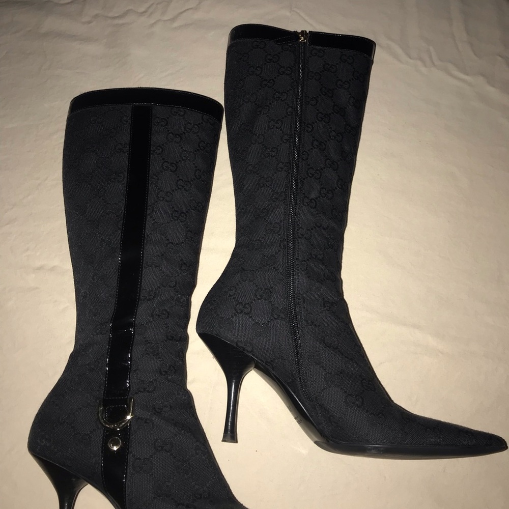 Gucci Women’s GG Monogram Canvas Leather Boots - Picture 4 of 8